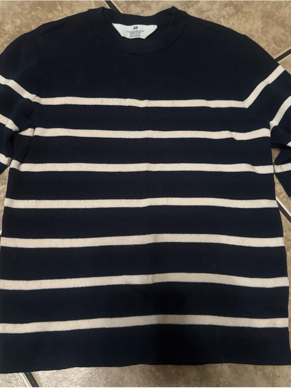 H&M Navy and White Striped Crewneck Sweater kids size 8/10